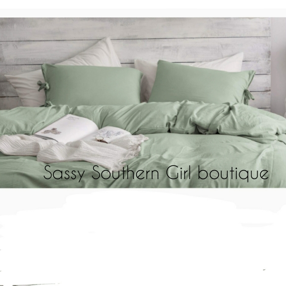 🆕⭐ Softest ever Boho sage green bowtie duvet cover set - Picture 2 of 8